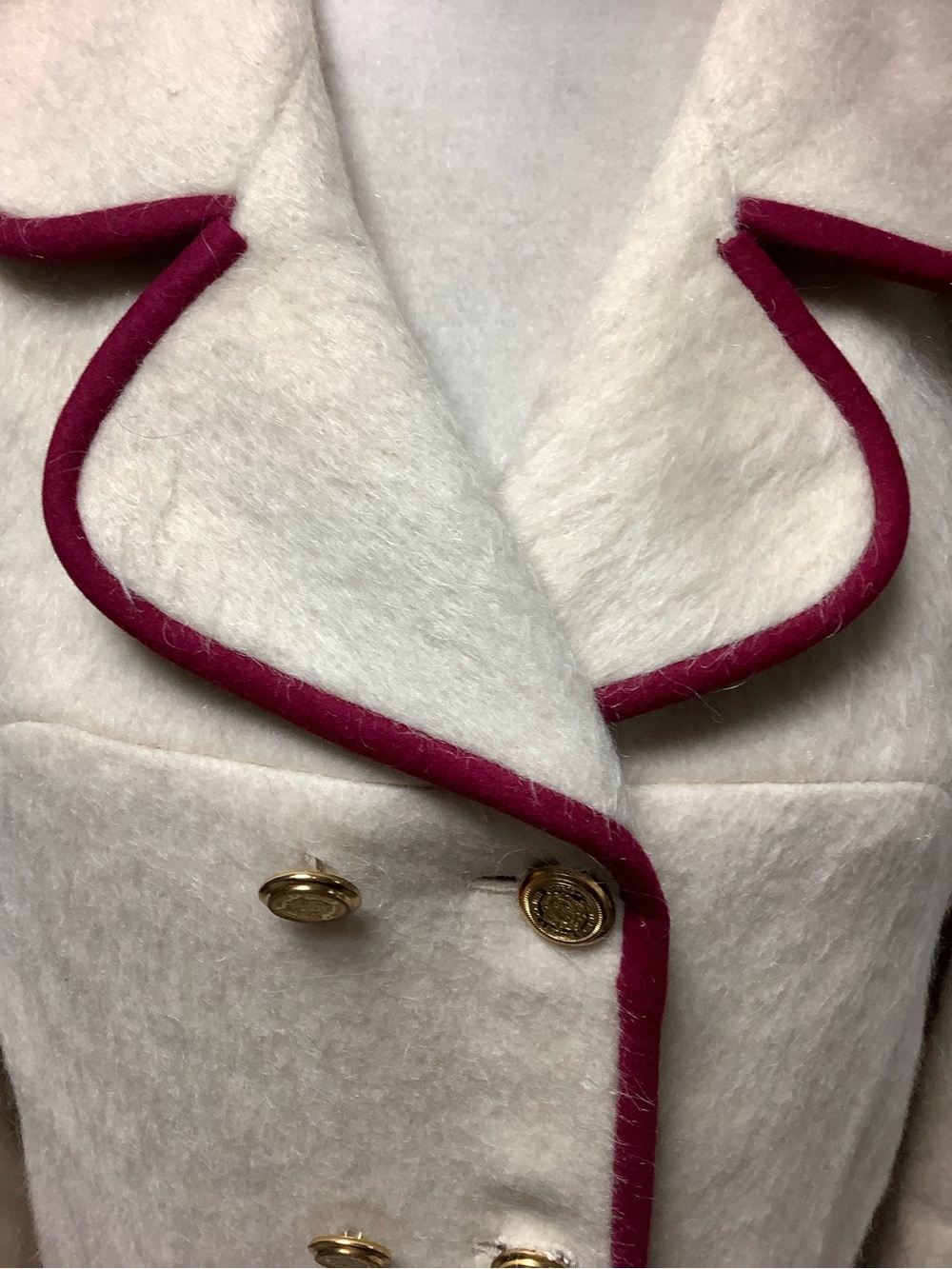 Weatherproof West Germany Vintage Cream Double-Breasted Coat with Red Trim